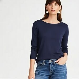 J. Jill Pima Cotton Long Sleeve Crew Neck Tee Navy Blue XLT Tall Capsule Staple
